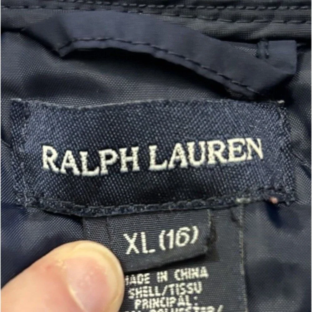 Ralph Lauren Vest Girls Size XL 16 Blue Crest Equestrian Quilted Puffer Full Zip